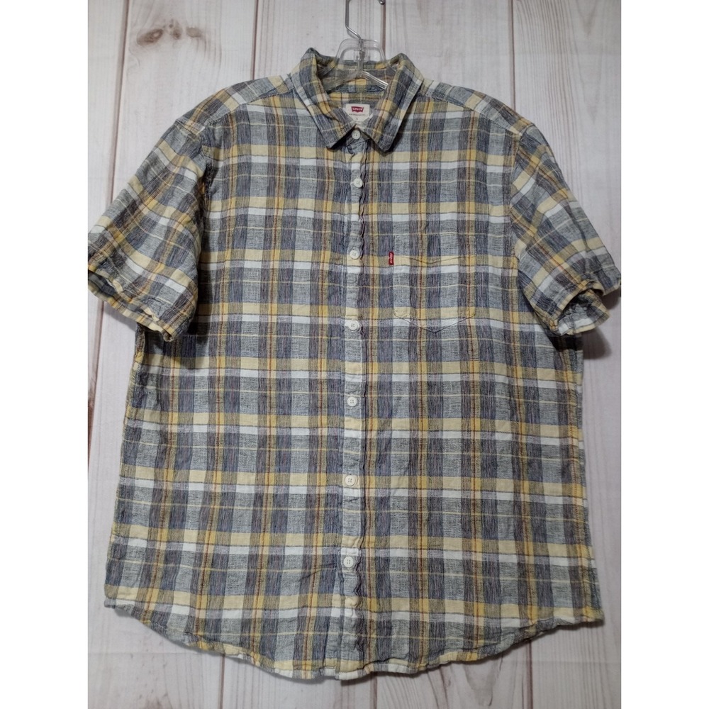 Levi's Shirt Men's Large Button Front Short‎ Sleeve Yellow Plaid
